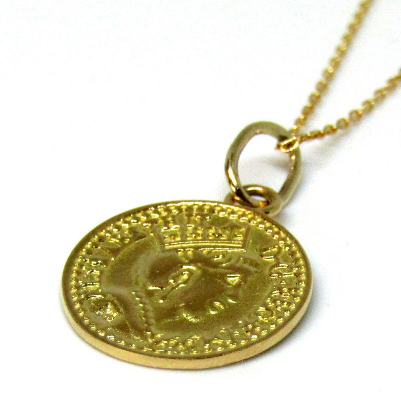 【値段交渉可：送料込】 K18コインネックレス 1ペニーエリザベスコイン　K18 0.8mm幅チェーン 【TMF1099118315】(39230円)