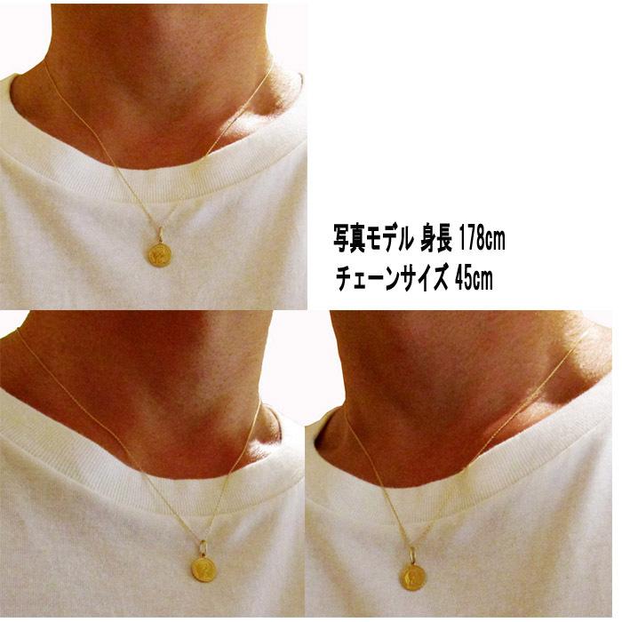 18金　エリザベスコイン ネックレス　K18 コインネックレス　メンズ　レディス 1.0mm幅 チェーン使用 40cm 45cm 50cm 55cm 60cm Luz azul オリジナルの画像