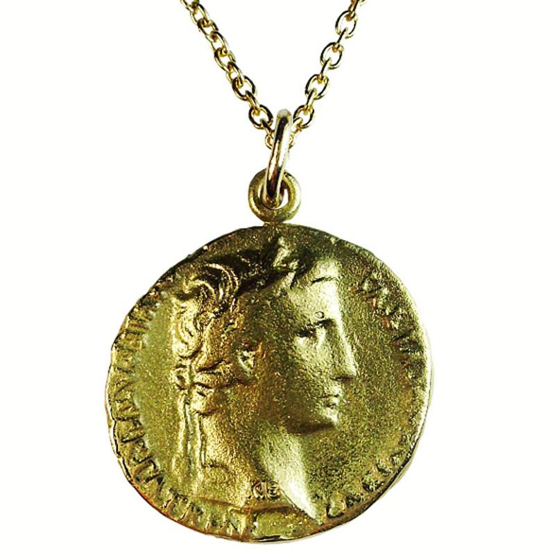 古代 (3世紀)　ローマ　銀貨　アクセサリー　18金　枠　&　チェーン K18 18金 古代ローマアウグストウス帝レプリカ コイン ネックレス K18