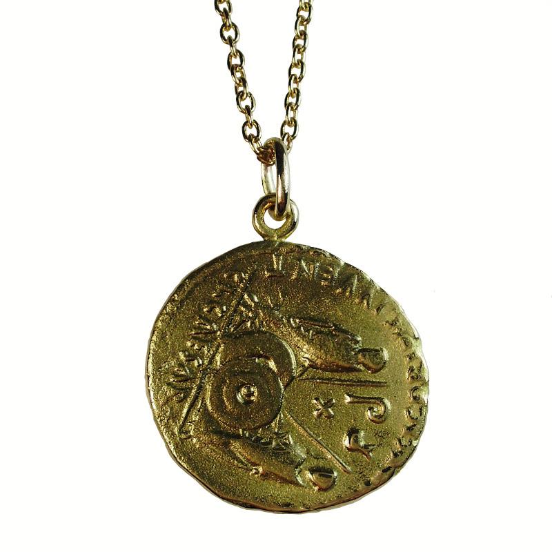 古代 (3世紀)　ローマ　銀貨　アクセサリー　18金　枠　&　チェーン K18 18金 古代ローマアウグストウス帝レプリカ コイン ネックレス K18