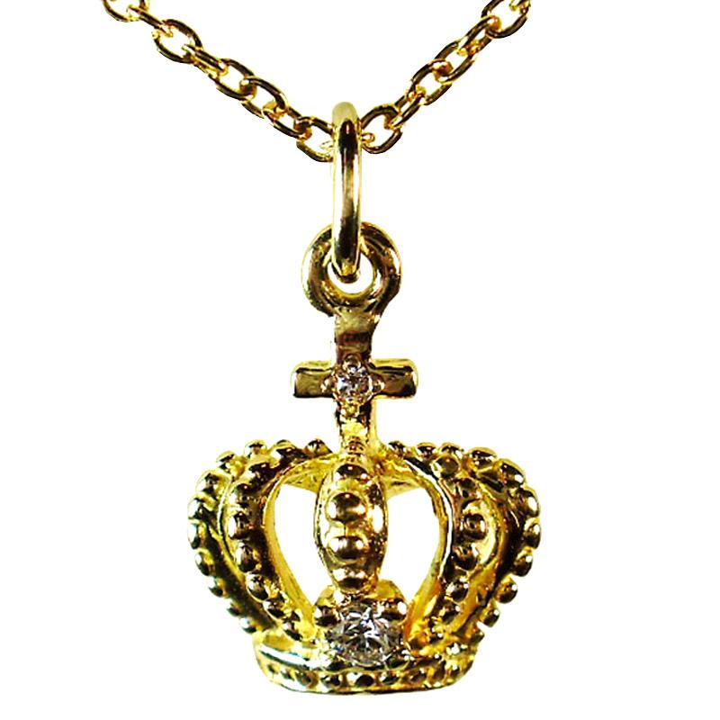 K10 王冠モチーフ ダイヤモンド ネックレス メンズ レディス兼用日本製