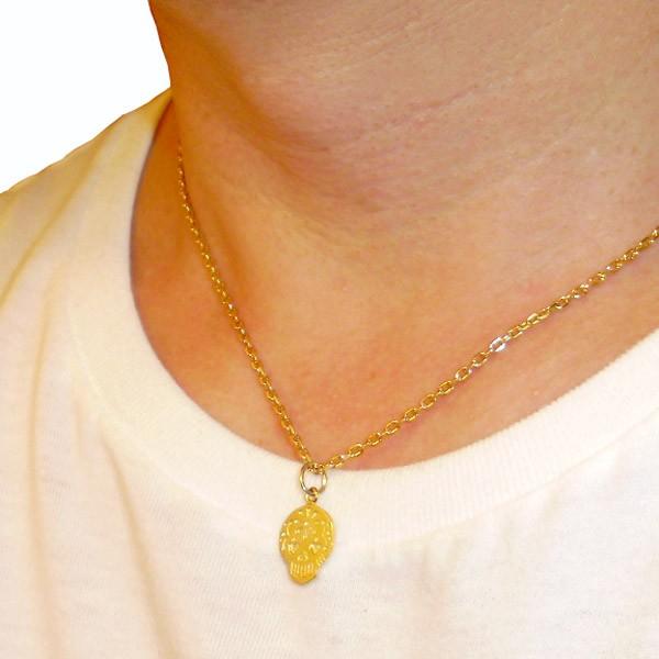 K18 メキシコスカル ペンダントと silver925 18金コーテイングチェーン  