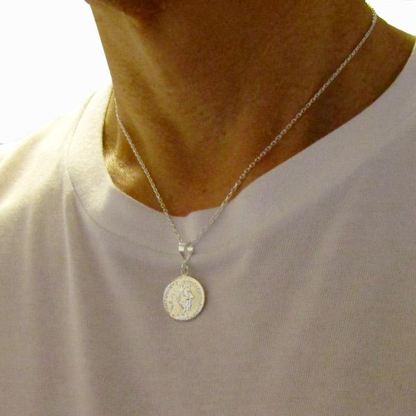 古代 (3世紀)　ローマ　銀貨　アクセサリー　18金　枠　&　チェーン Silver925 コインネックレス 古代ローマ皇帝レプリカ アンティーク