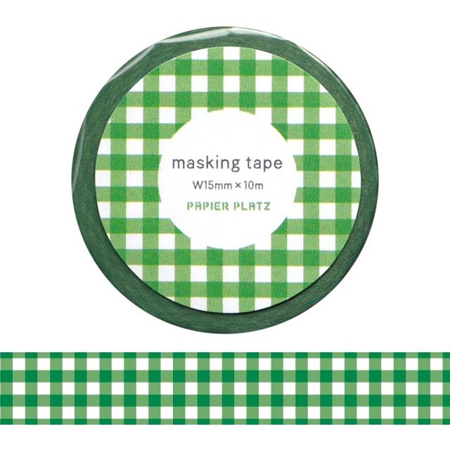 パピアプラッツ マスキングテープ ギンガムチェック CheckGreen 15mm幅