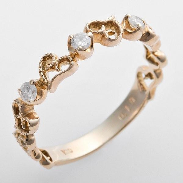 (税込) K10イエローゴールド　天然ダイヤリング 指輪　ダイヤ0.10ct　11.5号　アンティーク調　プリンセス　ハートモチーフ 指輪