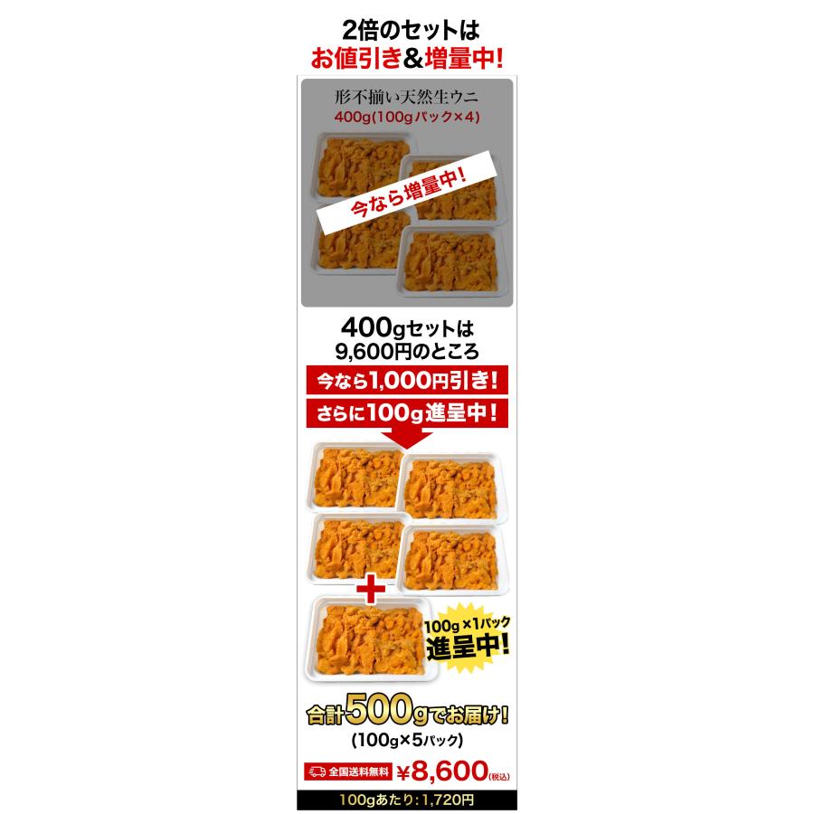 500g(400g+100g) 形不揃い 天然生ウニ ミョウバン不使用 生食用ウニ 大容量ウニ お得ウニ コスパウニ 新鮮ウニ冷凍ウニ 満足良品館 送料無料 爆買_11