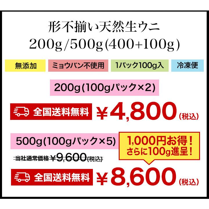 500g(400g+100g) 形不揃い 天然生ウニ ミョウバン不使用 生食用ウニ 大容量ウニ お得ウニ コスパウニ 新鮮ウニ冷凍ウニ 満足良品館 送料無料 爆買_2