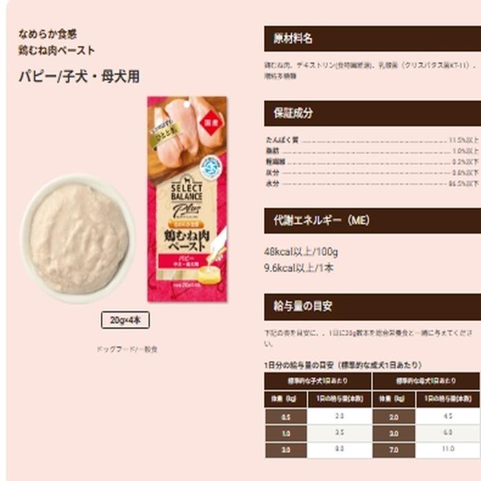 セレクトバランス Plas 鶏むね肉ペースト パピー 子犬・母犬用 20g×4本