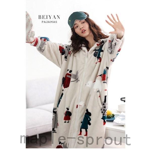 大人気 フード付き マキシ丈パジャマワンピース パジャマレディースワンピース ルームウェアマキシ丈フード付き部屋着長袖あったか前開き大きいサイズもこもこ着る毛布可愛いポケットふわふわ冬 下着 靴下 部屋着 Dagl Tg