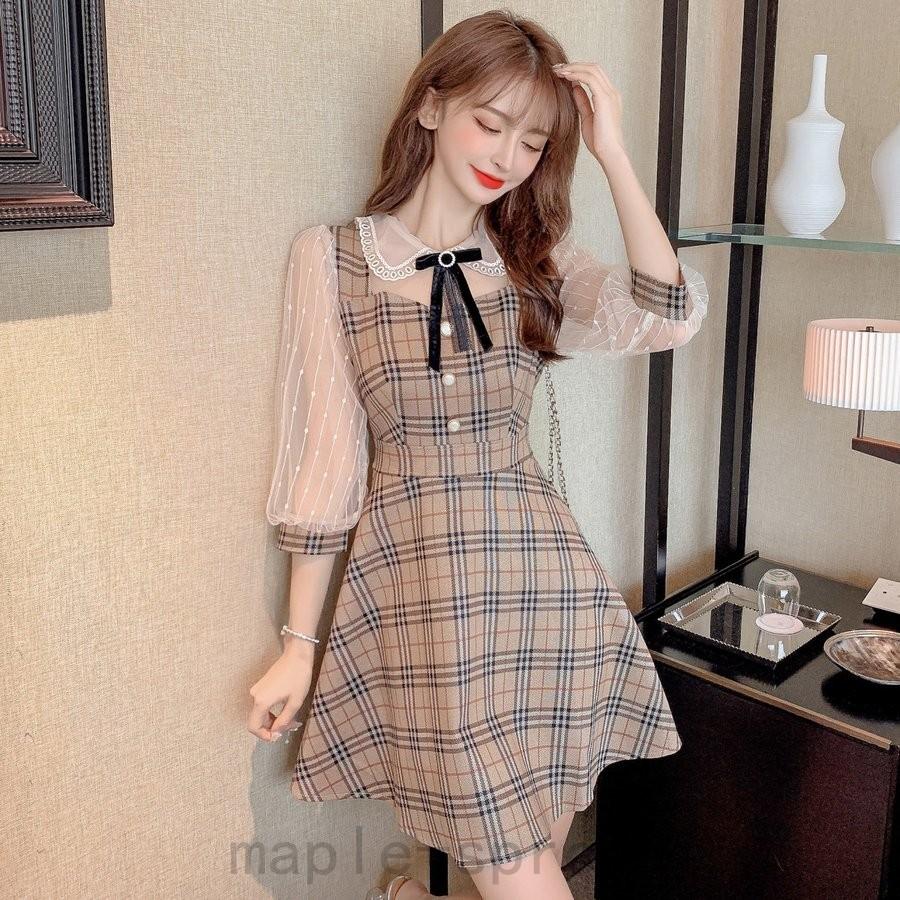 韓国 服 レディース ワンピース チェック レトロ シースルー 量産型 地雷 Map1010 Maple Sprout 通販 Yahoo ショッピング