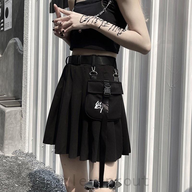 ミニスカート プリーツスカート 無地 レディース ポケット付き ベルト