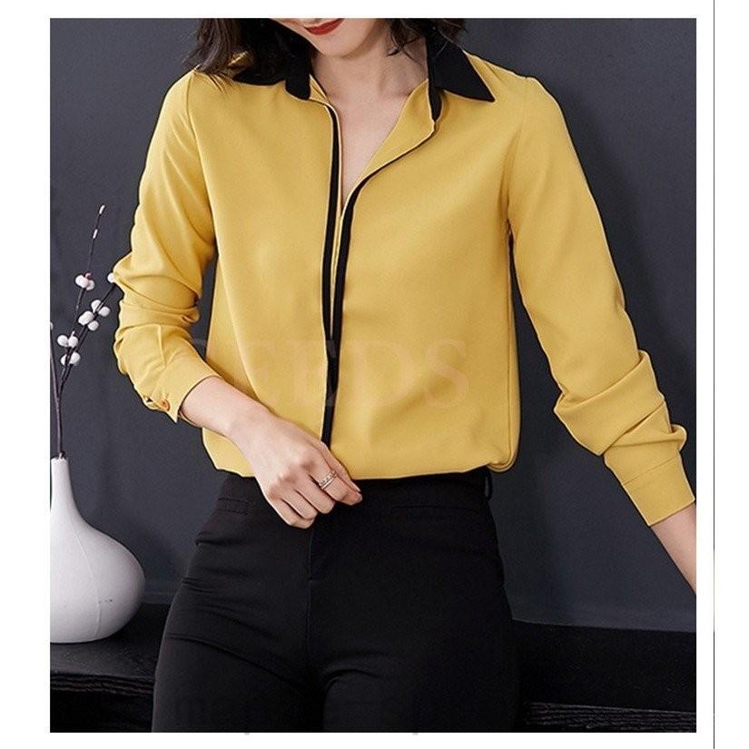 白ブラウス トップス レディース フォーマル ブラウス ゆったり オシャレ イエロー Vネック シャツ コーデ 長袖 シフォン 韓国風 通勤 Ol 40代 買い保障できる