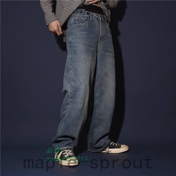 超人気 極太 デニム ヒップホップ B系 Hiphop レディース ワイドパンツ ジーンズ ストリート系 バギーパンツ ルーズフィット メンズ パンツ 超安い品質