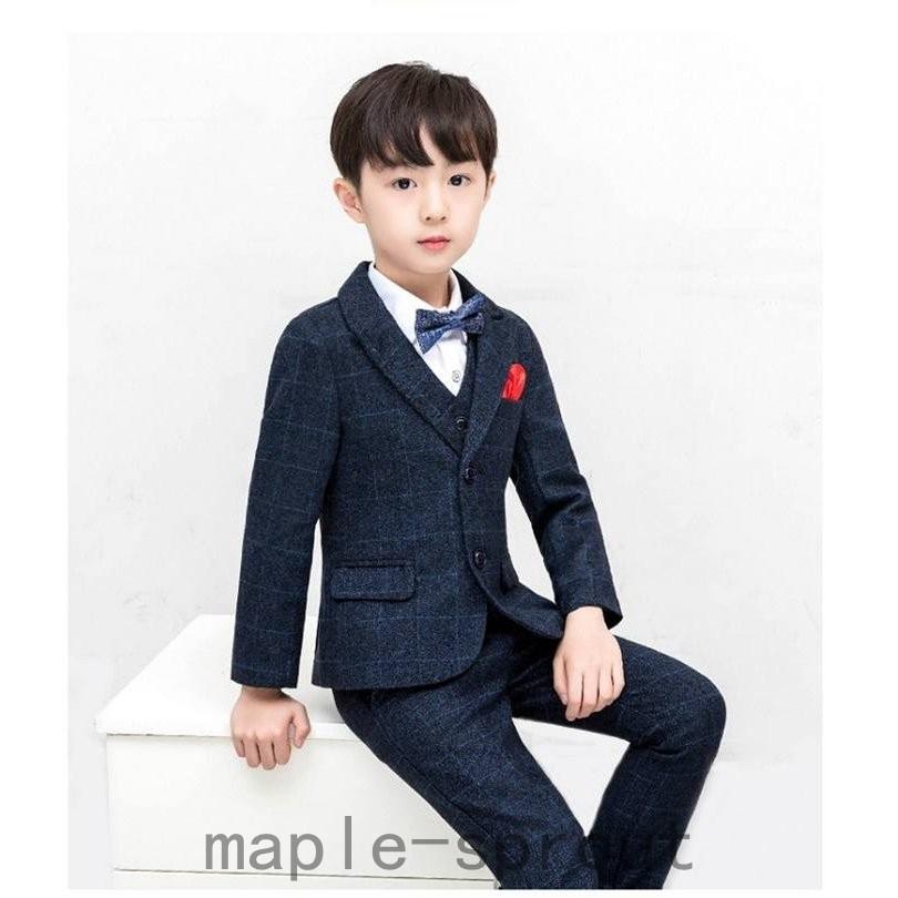 スーツセット 4点 冬 秋 春 男の子 キッズ 洋装 子供服 紳士服 チェック柄 男の子スーツ 子供スーツ コサージュ ネクタイ ズボン ジャケット スーツ ブレザー お得 Www Ageti Fr