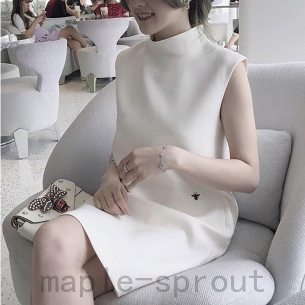 ノースリーブ ワンピース 首つまり トップス タートルネック ハイネック カットソー シンプル 最安値挑戦