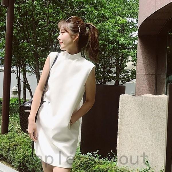 ノースリーブ ワンピース 首つまり トップス タートルネック ハイネック カットソー シンプル 最安値挑戦
