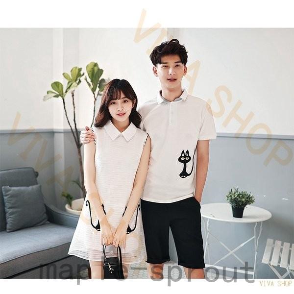56 以上節約 カップルペアルックメンズレディースペアtシャツワンピースブラウスドレス半袖tシャツお揃いプリント猫部屋着可愛い Cisama Sc Gov Br