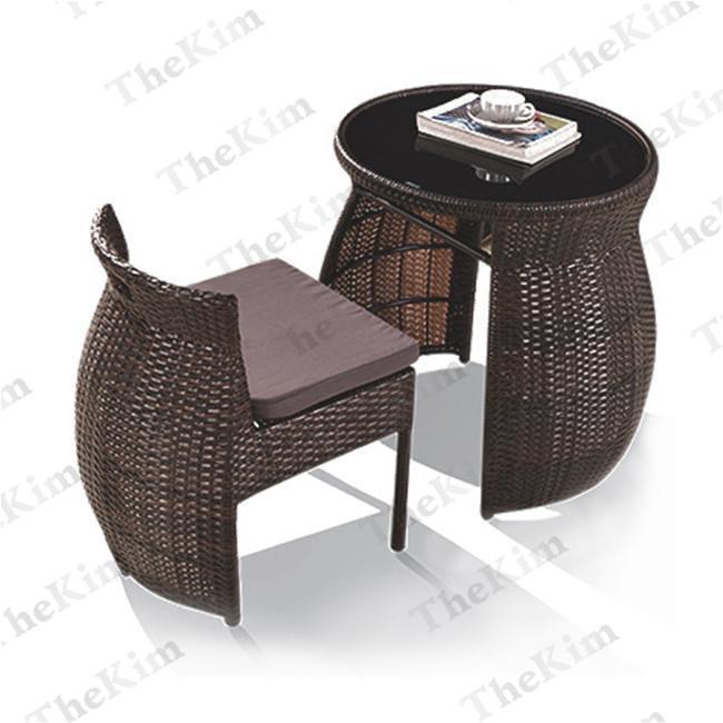 【初期/レア】 ラタン調 テーブル チェアー 3点セット ガーデンテーブル ガーデンソファー チェア収納可能 コンパクト 防水 省スペース 屋外家具 ベランダ ホテル 【1275820504】(45540円)