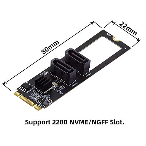 NFHK NGFF Key B*M PCI Express SATA 3.0 6Gbps デュアルポート 垂直アダプタコンバーター ハードドライブ拡張カード JMB582 2280