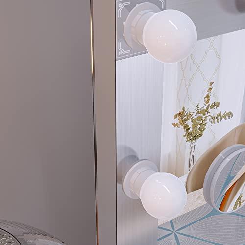 ANYHI 女優ミラー 化粧鏡 ライト付き大型バニティミラー、87 x 68cm ライト付きハリウッドメイクアップミラー、12個の交換可能なLED電球、USB充電ポート付き卓上 68cm