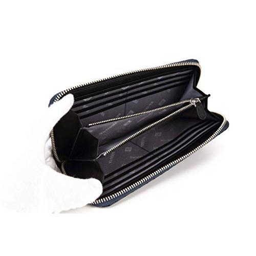 [印傳屋] 2317 4-158 当店限定色 網代編[紺*黒] ラウンドファスナー 長財布 印伝 財布 本革 革 レザー メンズ ファスナー 財布