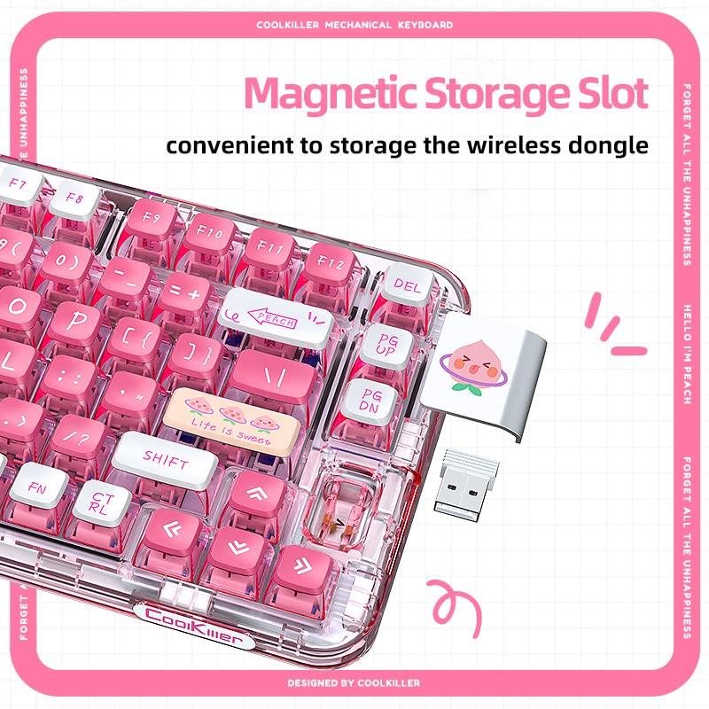 YUNZII Coolkiller CK75 無線 ホットスワップメカニカルキーボード 透明アクリル ガスケット装着 ワイヤレス キーボード Windows/Mac用(Meow Switch，ピーチピン Bluetooth