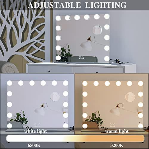 ANYHI 女優ミラー 卓上 人気 化粧鏡 卓上/壁掛け両用 14個のledライト付き 10倍拡大鏡付き 2色照明モード 明るさ調節可能 (62 x 50cm， シルバー) 