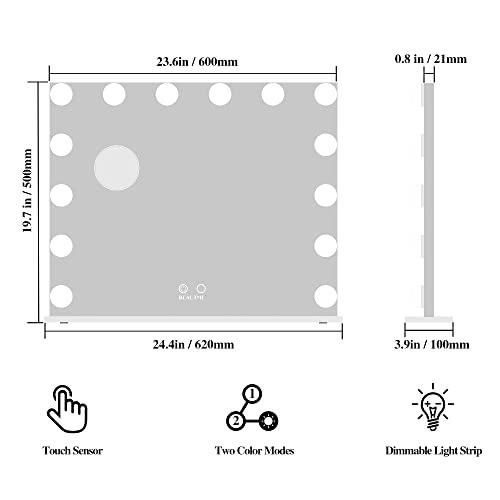 ANYHI 女優ミラー 卓上 人気 化粧鏡 卓上/壁掛け両用 14個のledライト付き 10倍拡大鏡付き 2色照明モード 明るさ調節可能 (62 x 50cm， シルバー) 