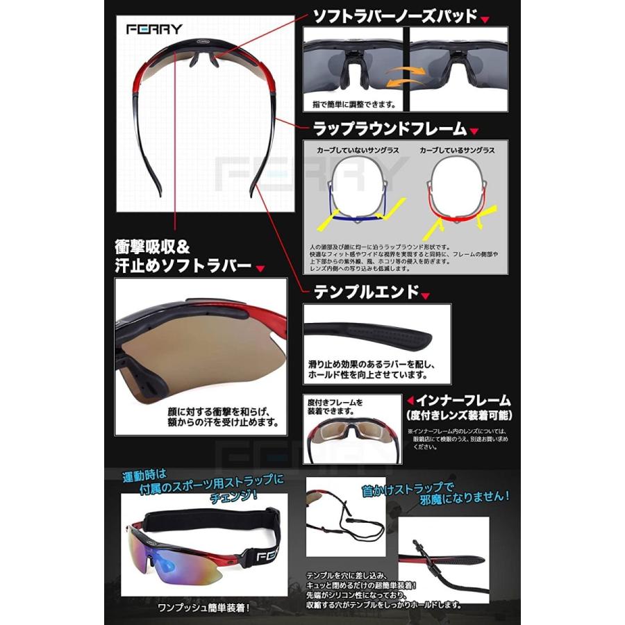 予約 フェリー Ferry スポーツサングラス ミラーレンズ フルセット専用交換レンズ5枚 ユニセックス ブルー ブラック
