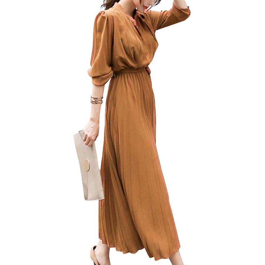 偉大な ニーマンバイ プリーツ ワンピ 無地 ロング丈 ロング 大人 膝下 襟つき ワンピース ミモレ シフォン 丸首 体型 カバー フンワリ 長 Materialworldblog Com
