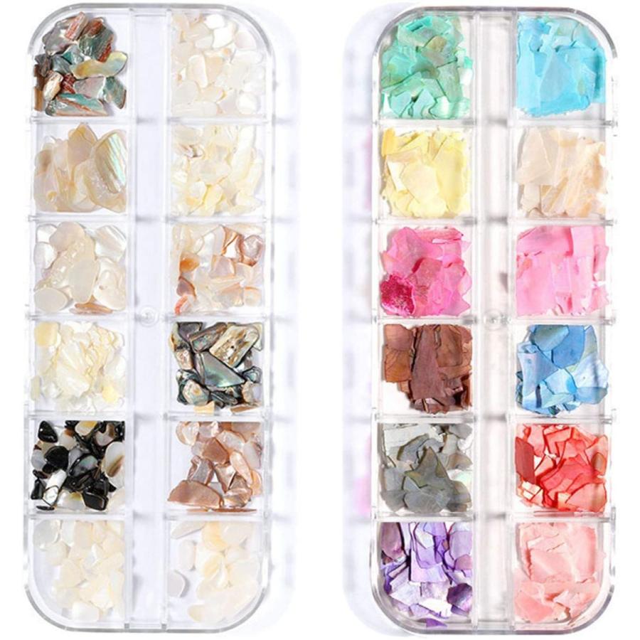 24色 ネイルパーツ 天然 シェル フレークシェル ネイル石パーツ パ 速くおよび自由な ネイル Yesmart アワビ貝殻 ビックシェル ネイルアート パーツ