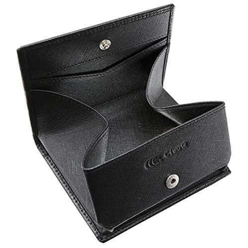 C two Q 財布 小銭入れ メンズ 本革 コイン ケース ミニ財布 薄型 薄い 小さい シンプル ボックス型 （ブラック）