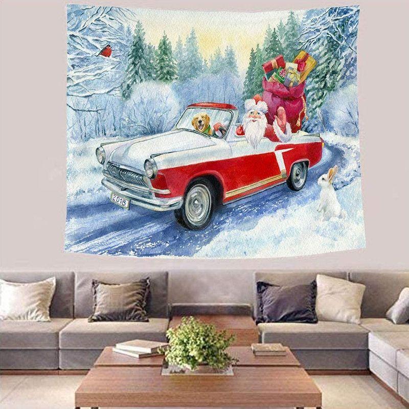 Tibemi クリスマス飾り タペストリー 壁掛け 壁飾り 車 犬 ウサギ サンタクロース おしゃれ 装飾布 欧米風 多機能 パーティー リ 価格は安く