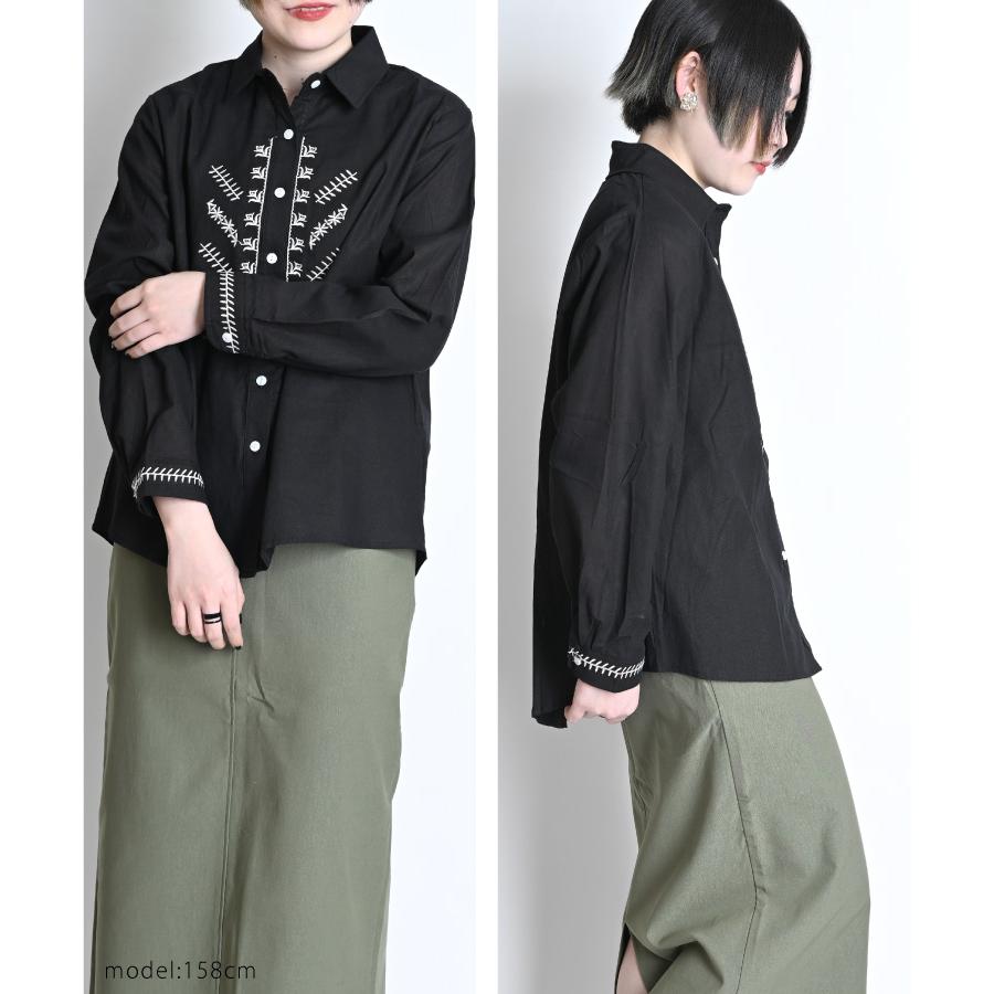 FUMIE=TANAKA　ブラウス　ブラック　ストライプ　長袖　刺繍 FUMIE=TANAKA ブラウス ブラック ストライプ 長袖 刺繍 【公式通販】