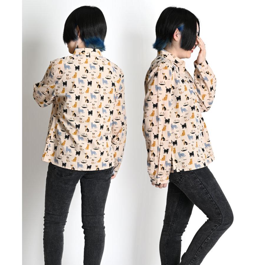 marai 柄シャツ レディース ねこ 猫 ネコ アニマル 動物 柄 総柄 marai 柄シャツ レディース ねこ 猫 ネコ アニマル 動物 柄 総柄