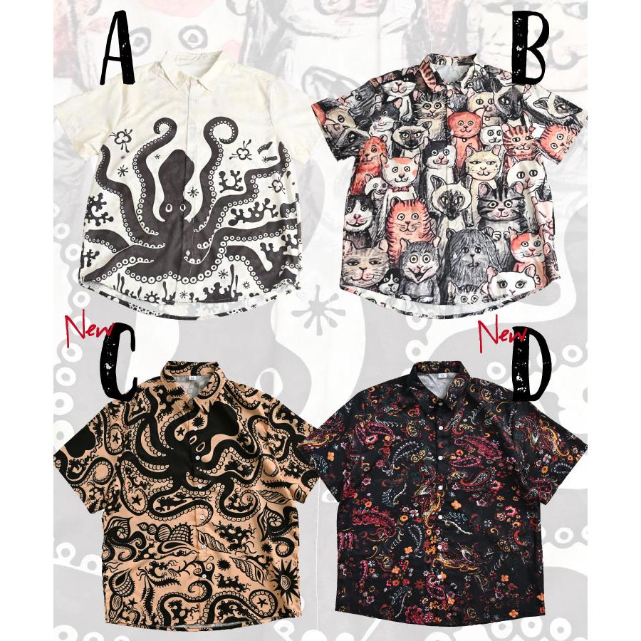 marai（マーライ） 柄シャツ メンズ レディース 半袖 猫柄 ネコ タコ