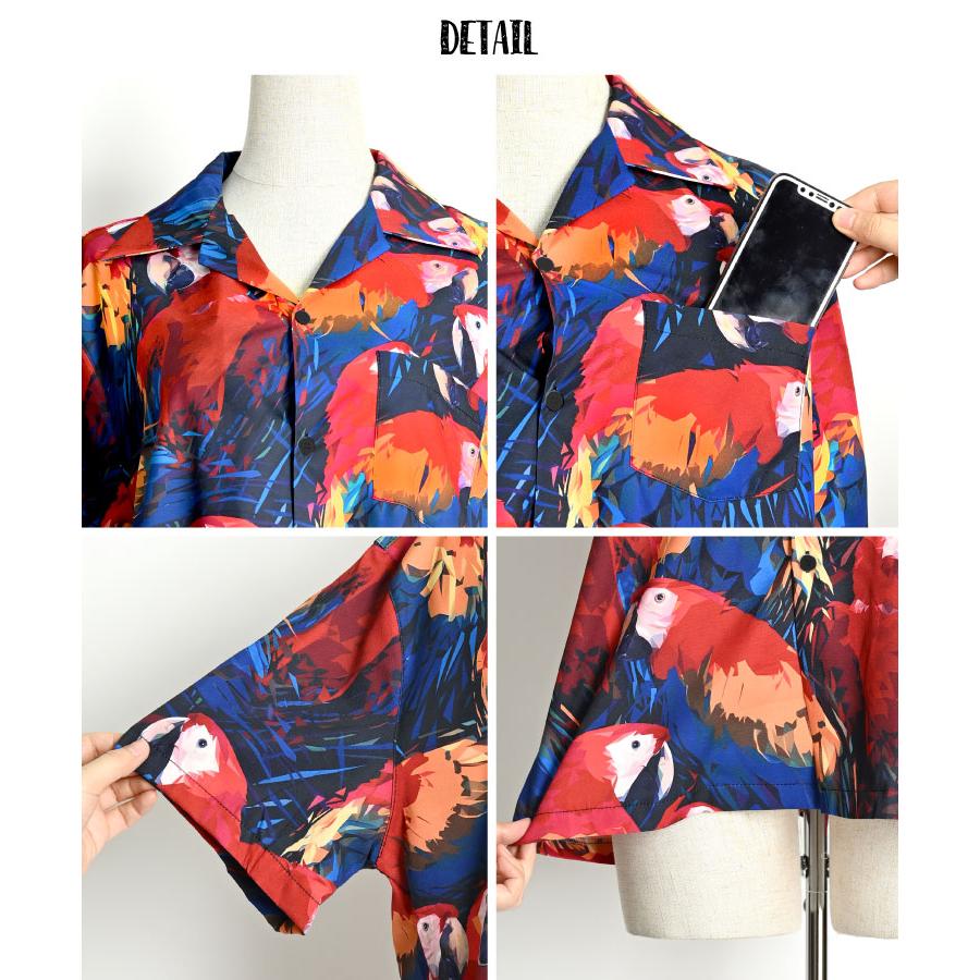 marai（マーライ） 柄シャツ メンズ レディース 半袖 春 夏 オウム 鳥