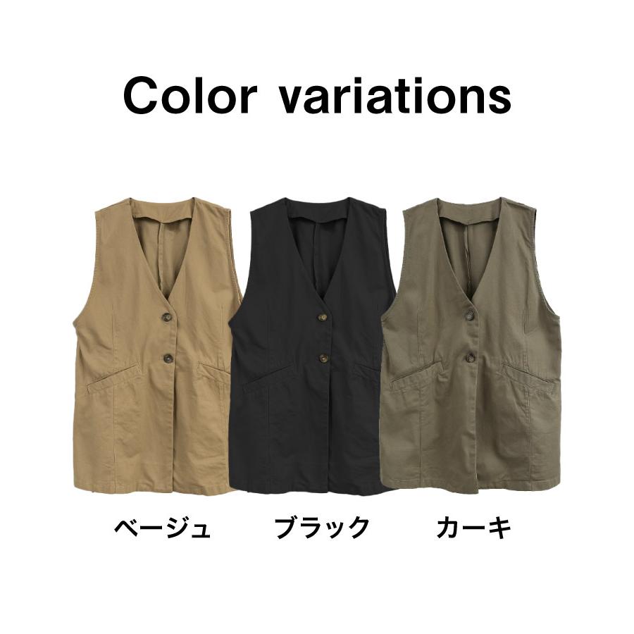 ANAYI リネン混 ツイルボタンレス ジレ ロングジレ ベスト カーキ 36 marai（マーライ） ジレ ベスト レディース ノーカラー ジャケット