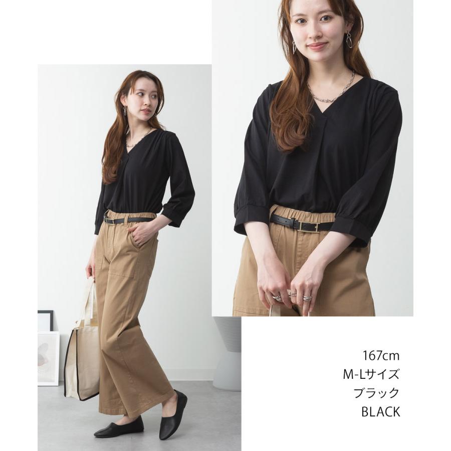 marai（マーライ） Tシャツ レディース ブラウス Vネック 七分袖 綿100 