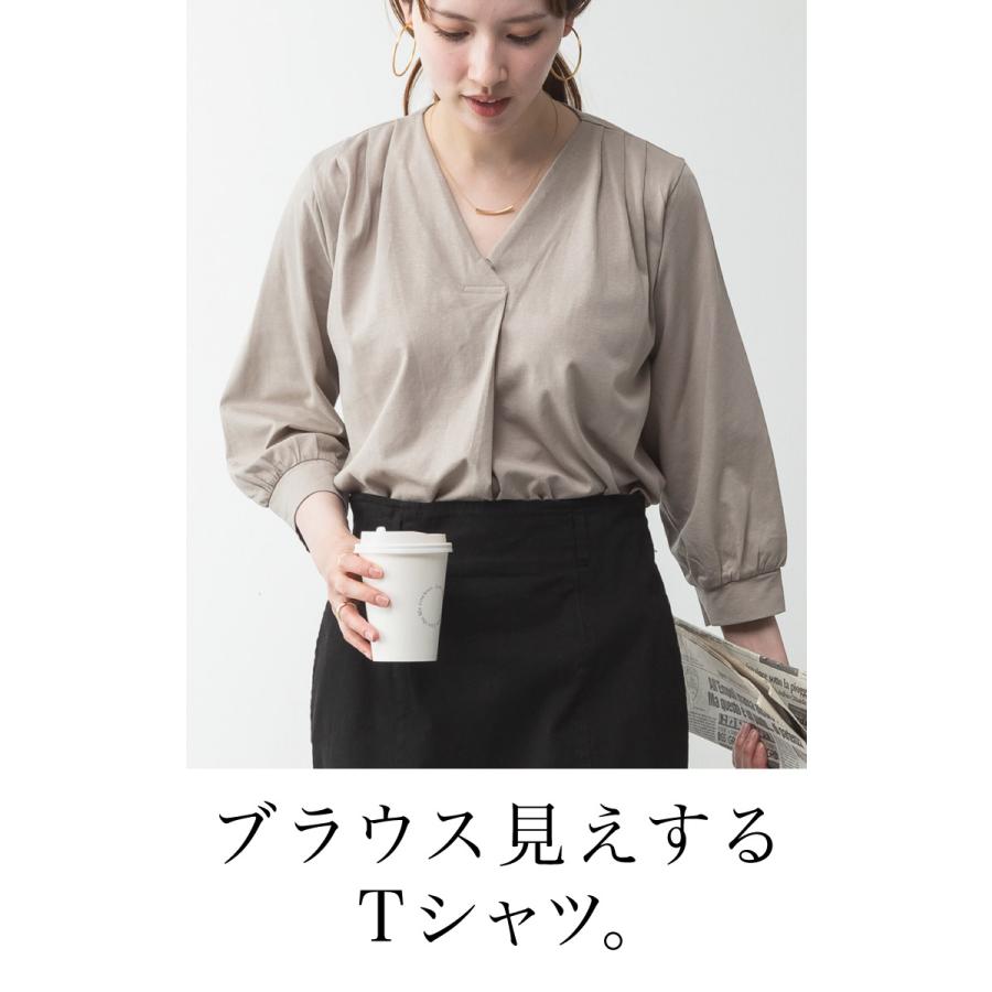 marai（マーライ） Tシャツ レディース ブラウス Vネック 七分袖 綿100 
