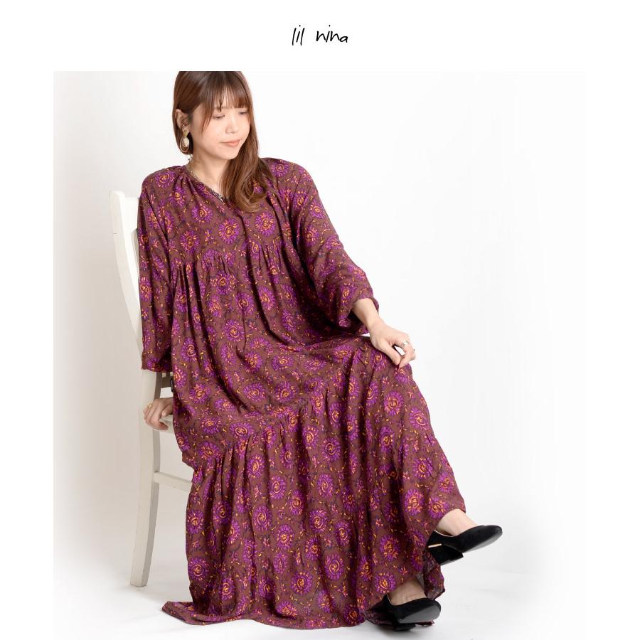 marai（マーライ） ロングワンピース 長袖 十分丈 ワンピ 秋冬 総柄 柄