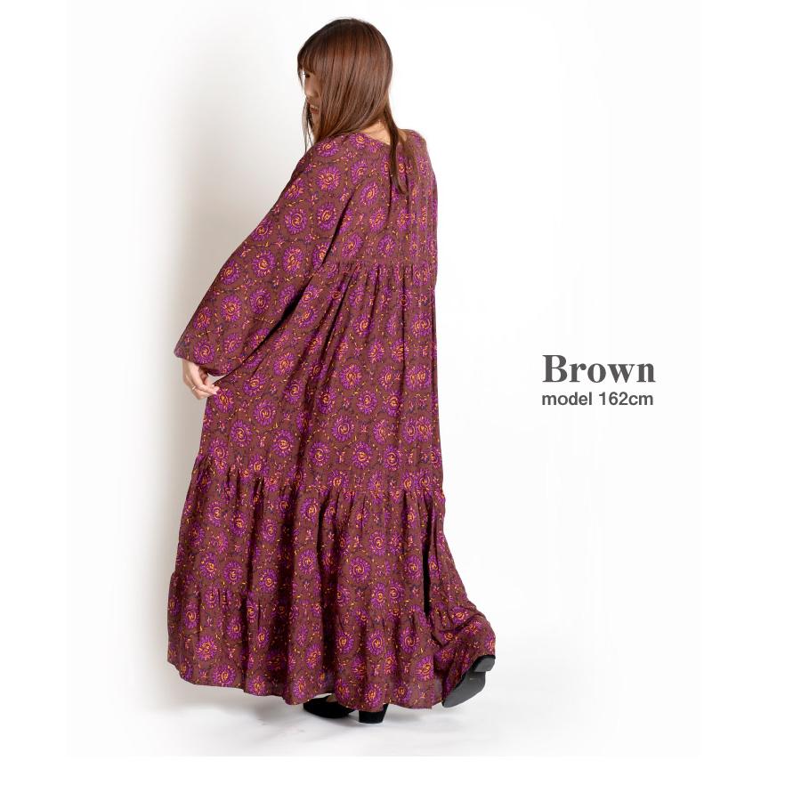 marai ロングワンピース 長袖 十分丈 ワンピ 秋冬 総柄 柄