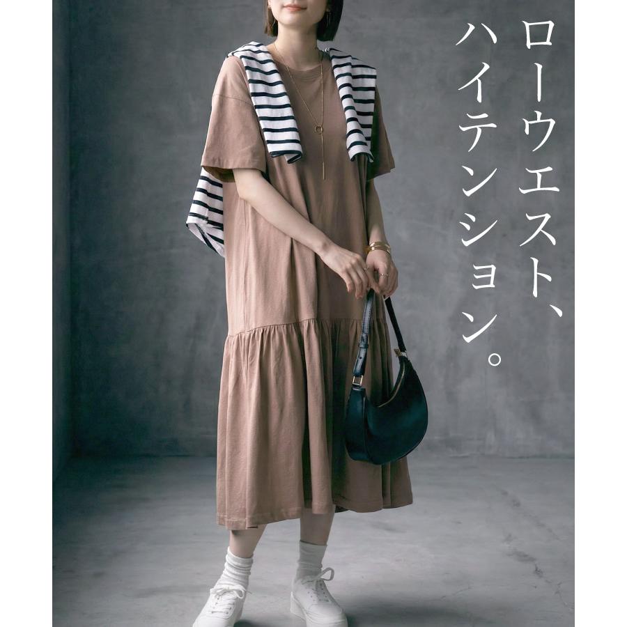 marai（マーライ） ワンピース 裾ティアード 半袖 ロング丈 綿100