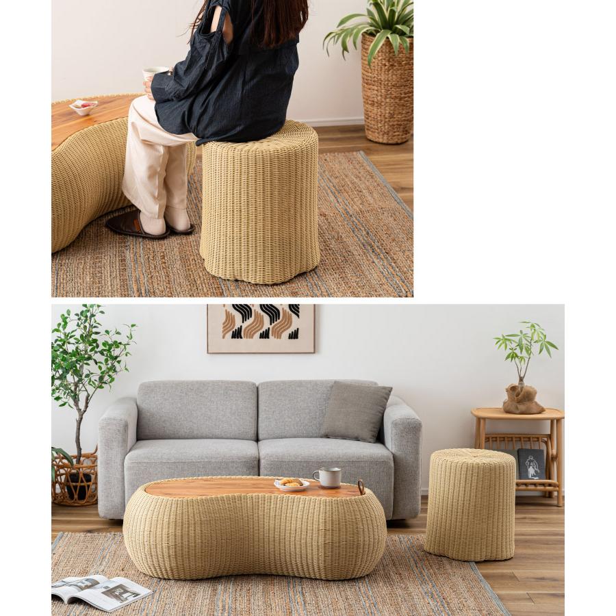 スツール ラタン調 おしゃれ 椅子 イス 完成品 丸 サイドテーブル 北欧