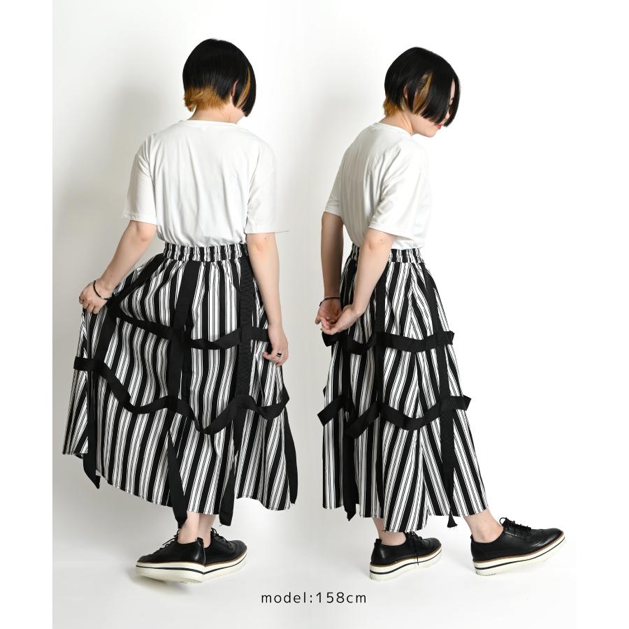 marai ストライプ スカート レディース 柄 総柄 モード 黒 白 フレア