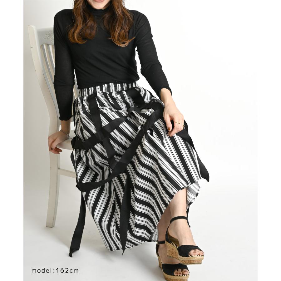 marai ストライプ スカート レディース 柄 総柄 モード 黒 白