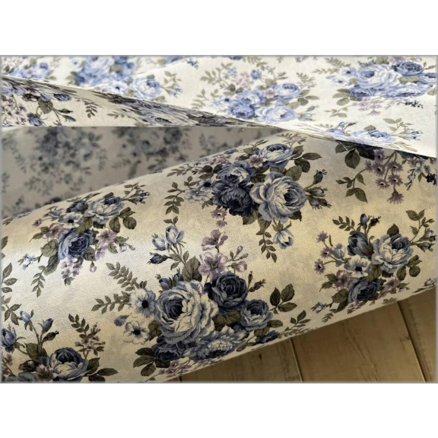 marble 50cm シーチング 生地 アンティークローズ 薔薇 バラ ロココ 花柄 ivory blue 2B｜marble-market｜09