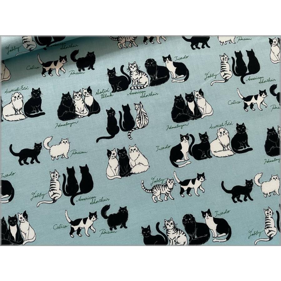 marble 50cm スケア 生地 布 ねこのあそびば ネコ ロゴ柄 猫 mint blue