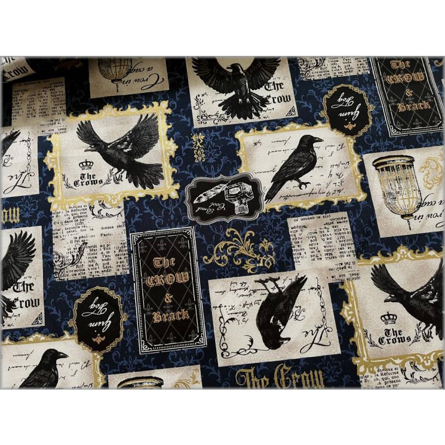 marble 1m単位 ブロード 生地 布 Crow カラス 鳥 パネル柄 ラメ navy 