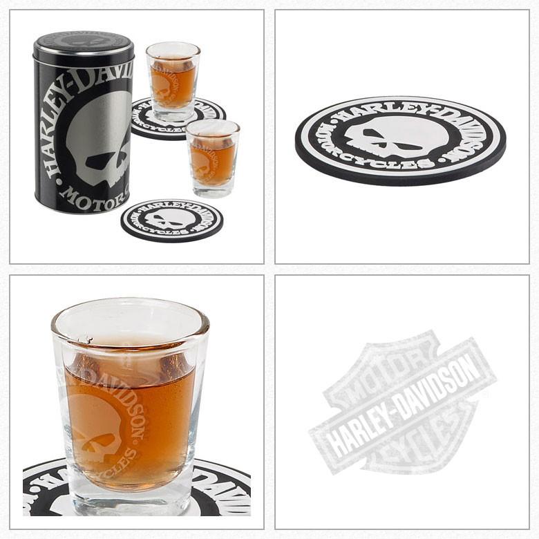A1 ハーレーダビッドソン スカル ショットグラス コースター セット